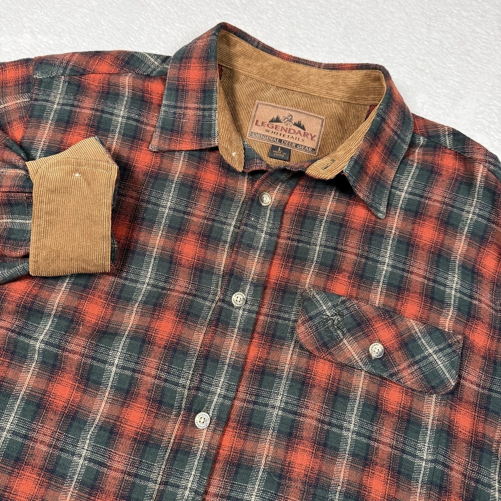 Legendary Whitetails Shirt Mens Large Red Plaid Buck Camp Flannel Button Front